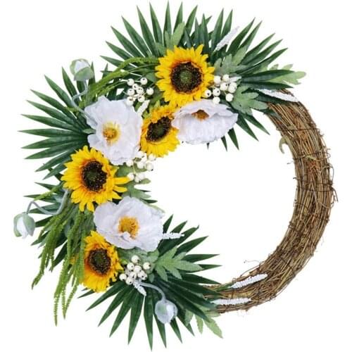 HOT SALE Artificial Sunflower Wreath, Autumn Fall Wreath For Front Door Wall Window Wedding Party Farmhouse Home Decor