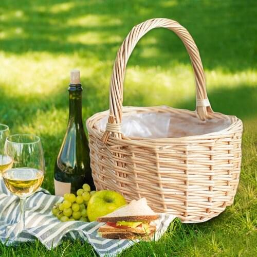 Outdoor Picnic Basket Rattan Fruit Basket Flower Container Wedding Flower Girl Portable Flower Basket Kitchen Storage Basket