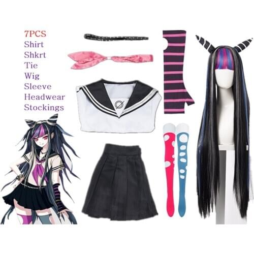 Ibuki Mioda Cosplay costume Danganronpa 2 The End of shirt dress wig female student JK uniform skirt 7 sets of Halloween costume