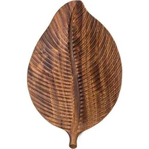 Leaf Shape Storage Fruit Tray Solid Wood Handmade Serving Dessert Organizer