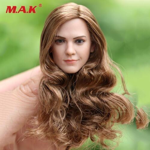 1:6 Scale Female Head Sculpt Hermione Emma Watson Smile Woman Head Model with Long Curls Hair For 12" Female Action Figure Body