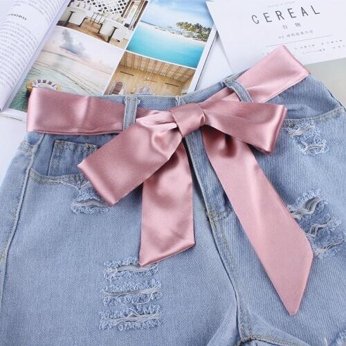 Fashion wide waist fabric belts women ladies silk scarf solid ribbon knot rope for dresses ceinture femme