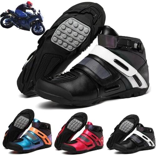 Motorcycle Shoes Mens Trend Fashion Leather Riding Shoes Ladies Street Racing Travel Boots Off-Road Motorcycle Shoes Large Size