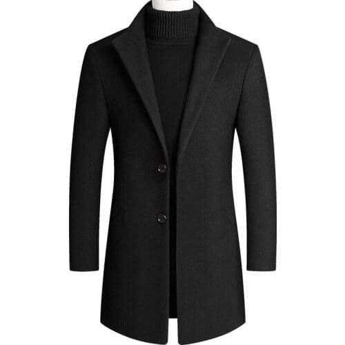 Male Fashion Wool Blend Jackets Outerwear Casual Trench Autumn Winter 30% Wool Men Thick Coats Turn Down Collar