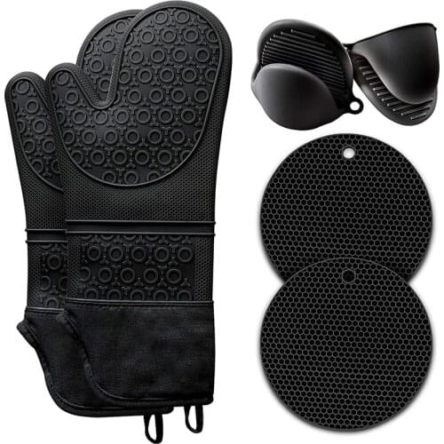 Extra Long Silicone Oven Mitts And Pot Holders Set, Heat Resistant Oven Mitt With Hot Pads And Mini Oven Gloves