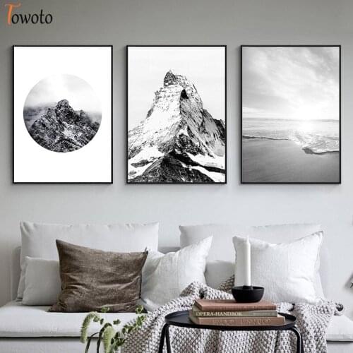 Nordic Wall Painting Black and White Poster Print Landscape Mountain Deocration Wall Art Canvas Picture for Living Room Decor