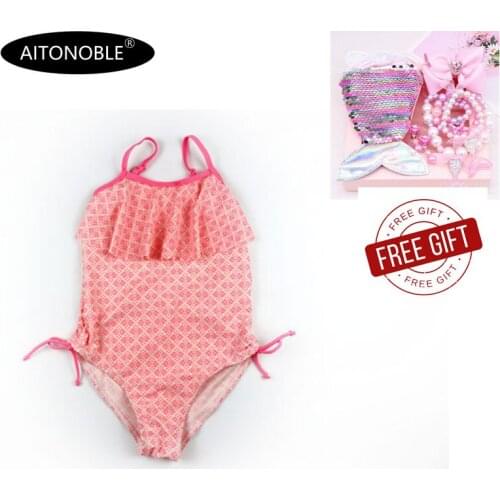 Aitonoble 2020 New Girls Swimsuit Kids One Piece Swimsuit Dress Beachwear Baby Swimwear Getting an Accessories Gift for free