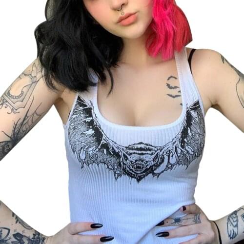 2021 New Sexy Tank Tops Women Gothic Punk Style Print Slim Fit Club Ladies Casual Crop Top Streetwear Clubwear tee shirt femme