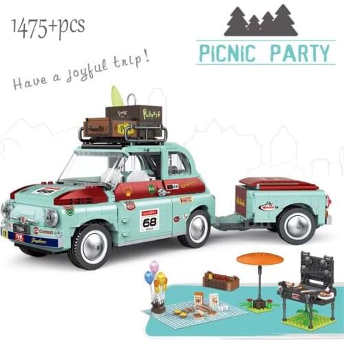 NEW Creator Ideal Tourist Picnic Car Trailer Tractor Diy Building Block Set Transport Childrens Educational Bricks Toys Gifts