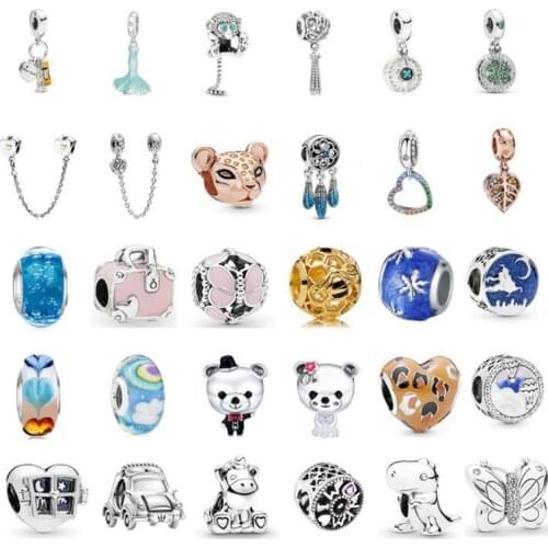 New Pandora Angel Bear Love Pendant Flower Carved Safety Chain Bracelet Beaded Accessories Suitable for Womens Jewelry Gifts