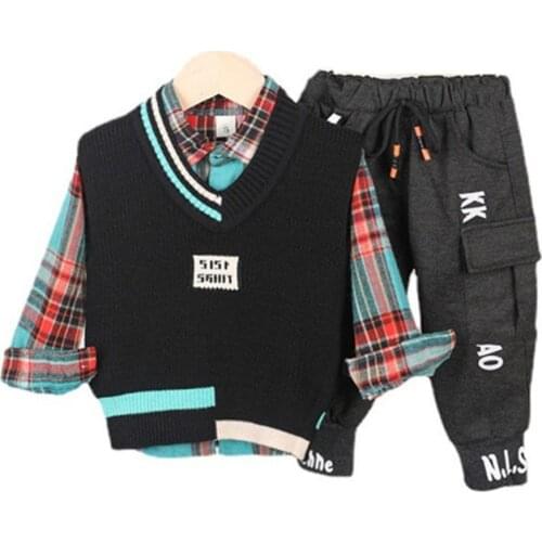 New Spring Autumn Baby Boys Clothes Suit Children Cotton Vest Shirt Pants 3Pcs/Set Toddler Casual Costume Infant Kids Tracksuits