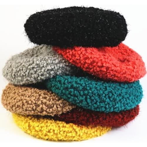 New winter thick wool beret caps Brithish soft warm artist cap Lady female Adjustable beret hat Pumpkin hats