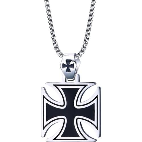 36MM Stainless Steel Black Enamel Temple Templar Knights Cross Pendant necklace for men Crusader Paladin