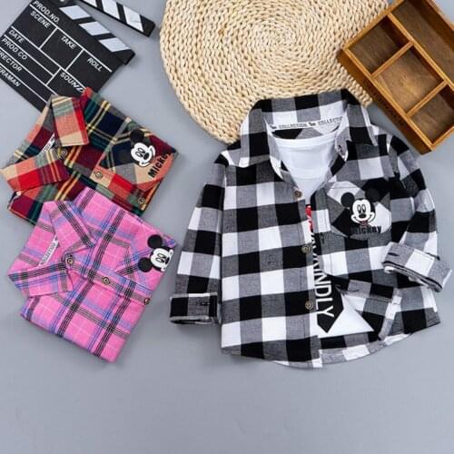 Spring and Autumn Boys and Girls Thin Long-sleeved Shirt Small Children Plus Velvet Warm Jacket Foreign Air Winter Grid Shirt