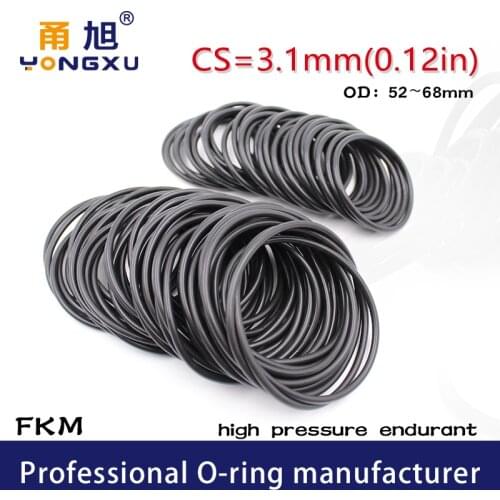 2PC Black FKM fluororubber O-rings Seals CS3.1mm OD52/54/55/56/58/60/62/65/68*3.1mm ORings Seal Gasket Oil Ring Sealing Washer
