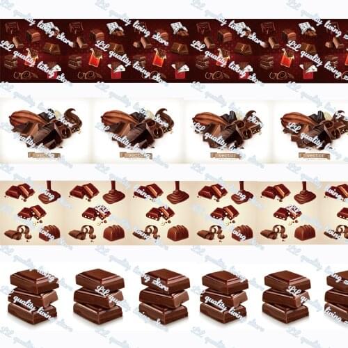 WL 50 Yards Chocolate Block Printing Ribbon Grosgrain Party Decoration Diy Sewing Crafts Making Hair Bow 16-75mm