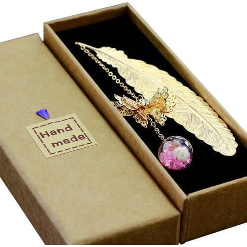 1Pcs Retro Vintage Design Bookmark Creative Feather Butterfly Metal Bookmarks for School Supplies Stationery Promotional Gift