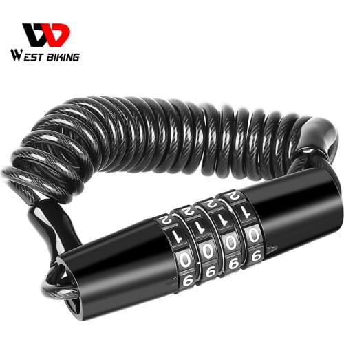 WEST BIKING Mini Bicycle Lock 4 Digit Password Helmet Bag Saddle Anti-theft Lock For Motorcycle Bike Scooter Cycling Cable Lock