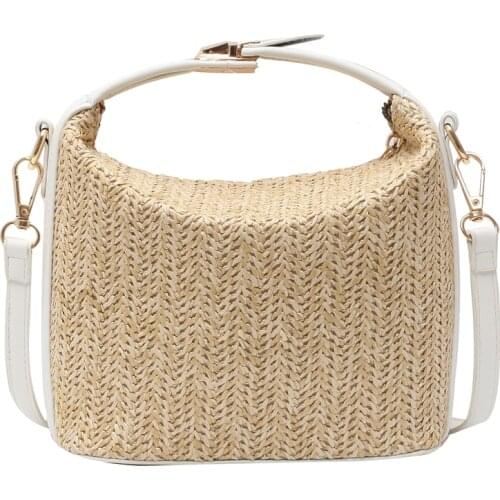 Ladies Fashion Straw Messenger Bag New Bohemian Knitting Summer Handbag Vacational All-match Bucket Small Square Bag