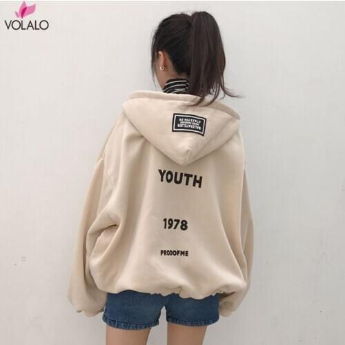 2020 Autumn Womens Korean Harajuku Coa Zipper Hooded Loose Back Letters Jacket Female Cute Japanese Kawaii Loose Coat for Women