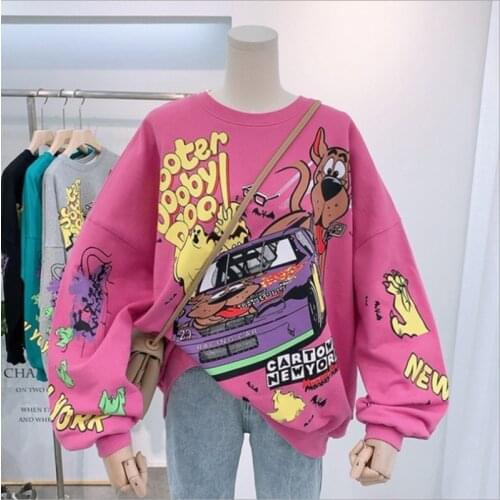 Women Hoodies Autumn 2020 Funny Cartoon Car & Dog Print Sweatshirt Oversized Streetwear Sweatshirts Hip Hop Cool Pullover Tops