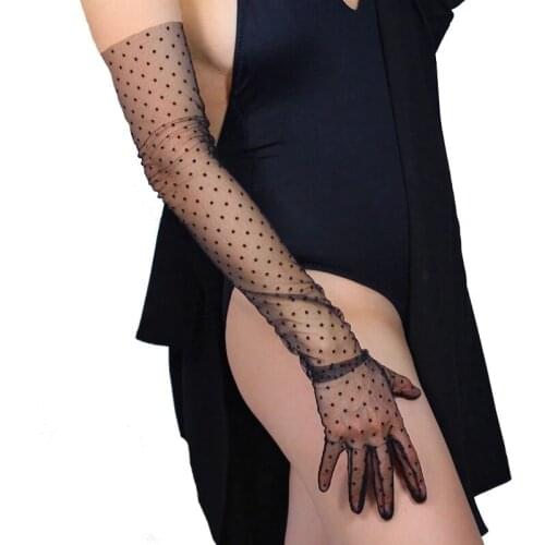 Women Summer Thin Long Full Finger Mesh Dot Sunscreen Touch Screen Driving Sun Glove Sexy Lace Anti-UV Sport Cycling Mitten L85