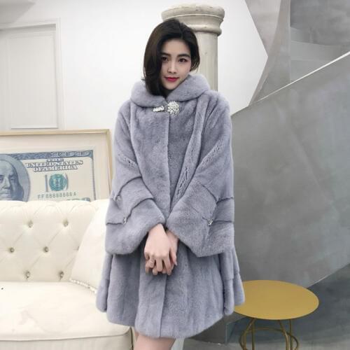 Real Mink Fur Women long Length Coat with Hood Winter Thick Slim Warm Female Mink Fur Loosen Jacket