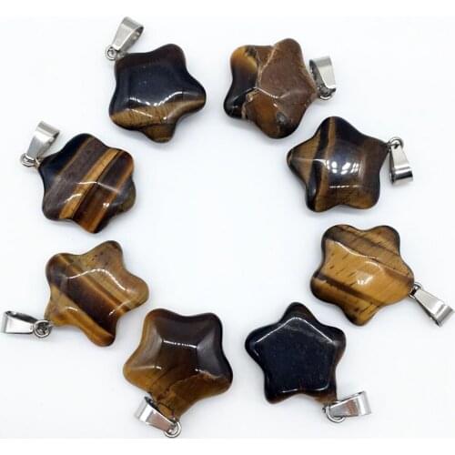 1pcs Tiger eye natural stone quartz crystal pentagram star necklace pendant for Jewelry