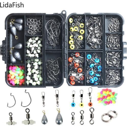 251Pcs Fishing Accessories Kit tackle box Including Jig Hooks Swivel Snaps Sinkers Fishing Line Connector For Bass