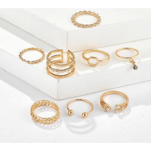 8 Pcs/set Vintage Punk Gold Ring Set For Women Men Fashion Retro Antique Finger Ring Fashion Party Jewelry Lot 2021 NEW