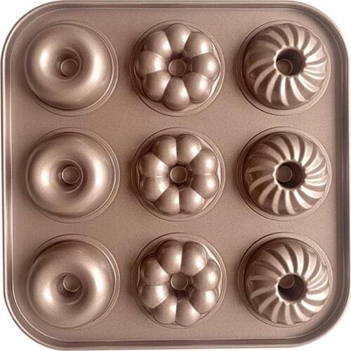 9-Cavity Nonstick Donut Pan Donut Baking Pans Carbon Steel Doughnut Baking Sheet Tray Bagels Mold Maker Cake Biscuit Tin Bakware
