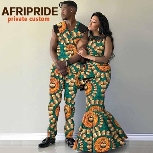 African Clothes for Couple Clothing Women`s Maxi Dress Men`s Shirts and Pants Set Plus Size Outfits Casual Ankara Print A21C001