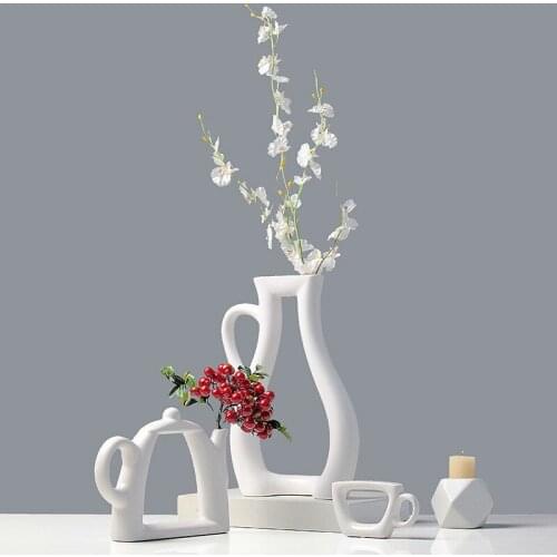 White Ceramic Flower Pot Fashion Modern Style Wedding Decorative Vase Home Decoration Accessories Tabletop Teapot Vase Planter