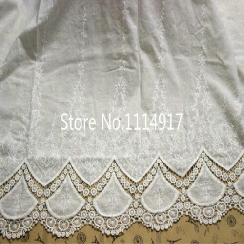Free Shipping Cream-White Two Side Bilateral Embroidery Cotton Lace Fabric Windows,Scarf Cloth DIY Material Width 125cm 1yard