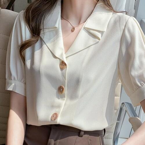 Blusas Blouses Femme Top Summer Tops Short Sleeve Blouse Women Blusas Mujer De Moda 2021 Verano V-Neck Chiffon Blouse Shirt E834