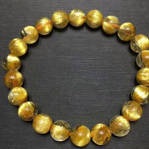 Genuine Natural Gold Rutilated Quartz Clear Round Beads Bracelet 8.5mm Women Men Brazil Bead Wealthy Stone AAAAAAA