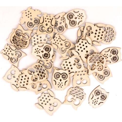 Handmade Wooden Crafts Home Decoration Accessories Scrapbooks Children Painting DIY Mixed Owl Pattern 30-40mm 20pcs MT1544
