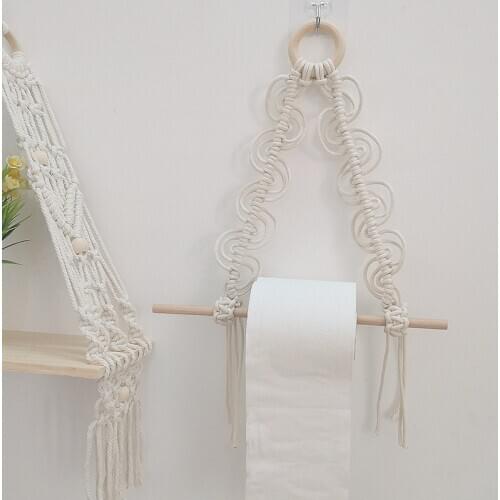 Roll Paper Holders Cotton Rope Weave Wood Rack Bathroom Toilet Towel Racks Hangers Home Storage Tissue Shelf Organizer Nordic