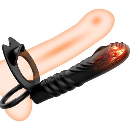 Nuanqin Double Fun Vibrating Double Penetration Strap-On Dildo with Cock&Ball Rings Sex Toy for Men
