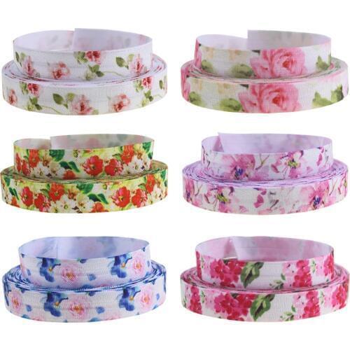 5/8"floral heat transfer foe elastic flower fold over elastic for Headwear Hair Accessories 50Yard per lot