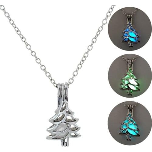 Hainon Fashion Christmas Tree Dark Luminous Necklaces Gift Silver Color Chain Necklace Glowing in Dark Pendant Necklaces Jewelry