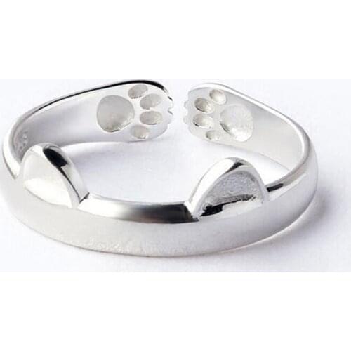 New Authentic 100% 925 Sterling Silver Cat Ear Rings for Women Silver Jewelry Open Cat Ring Bijoux Femme Anel Gift