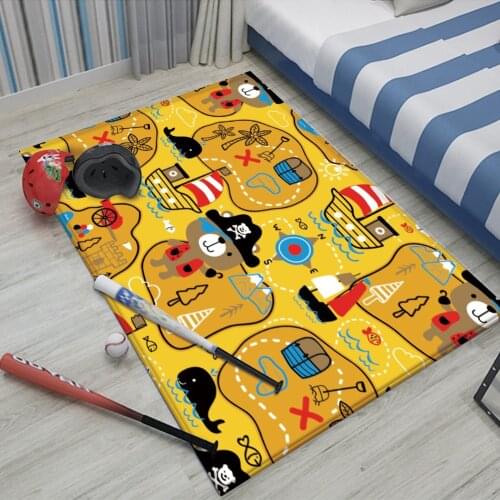 Cartoon Pirate Pattern Rug Children Carpet Comfortable Decoration Carpet Non-Slip Children Flannel Carpet Baby Play Mat Tapis