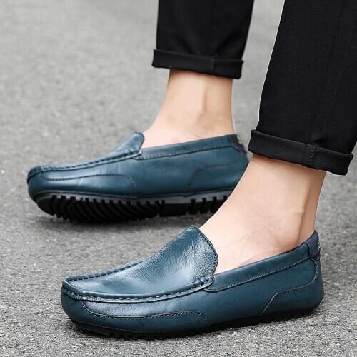 Leather Mens casual shoes brand British Style Mens casual shoes mocasin shoes breathable anti slip black casual boat shoes d42