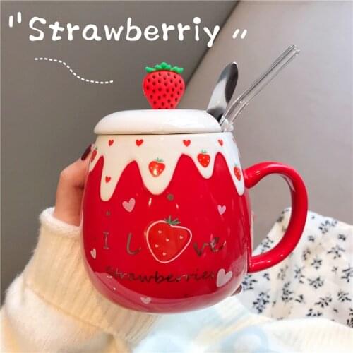Strawberry Mug Coffee Cup Pink Water Tea Milk Cup Cute Creative Ceramic Mug Lovely Design Taza De Cafe Sublimation Tumbler