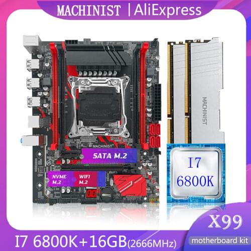 MACHINIST X99 Desktop Motherboard LGA 2011-3 Combo with 16GB 2*8G DDR4 RAM Memory Core I7-6800K processor mainboard X99-RS9 nvme