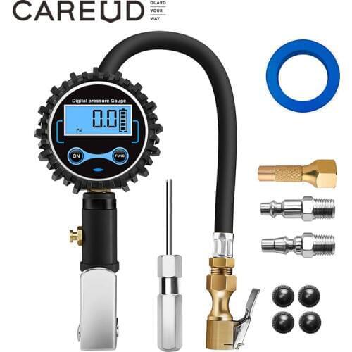 Digital Tyre Inflator Pressure Gauge 200 PSI Accurate Tire Inflator Presta and Schrader Valve Air Chuck 0.1 Display Car Motor