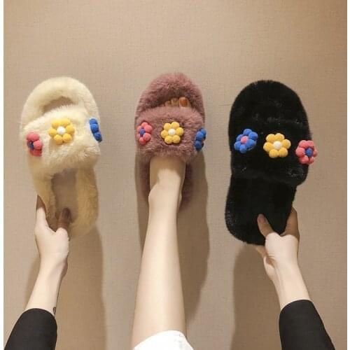 Fashion plush slippers womens autumn and winter wear parent-child shoes new fashion flat-bottomed home cotton slippers