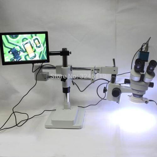 Continuous Zoom Binocular Visual 7X-90X Double Arm Boom Stand Trinocular Stereo Zoom Microscope+16MP 1080P HDMI Video Camera