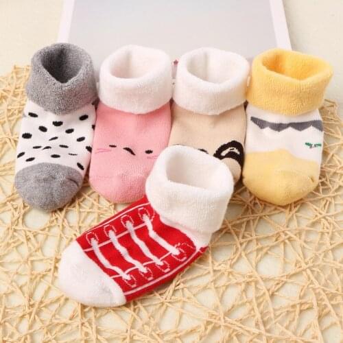 5 Pairs Autumn Winter Baby Socks Newborn Cartoon Baby Girl Socks Infant Baby Boy Socks Thicken Soft Cotton Warm Baby Accessories